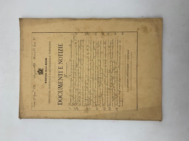 Ministero della Marina. Direzione generale d'artiglieria e torpedini. Documenti e notizie. Fascicolo 2, anno VI, agosto 1979